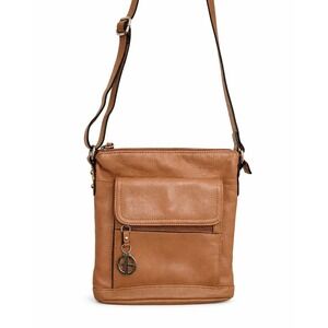 Giani Bernini Tan Brown Leather Crossbody Purse Adjustable Strap Classic Minimal